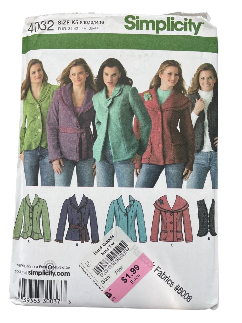 Simplicity 4032 Jackets & Vest Pattern K5 Sizes 8-16 Includes 20 Pieces CUT